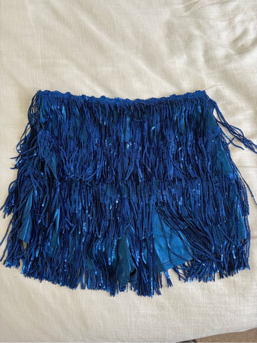 Electric Blue Sequin Fringe Mini Skirt